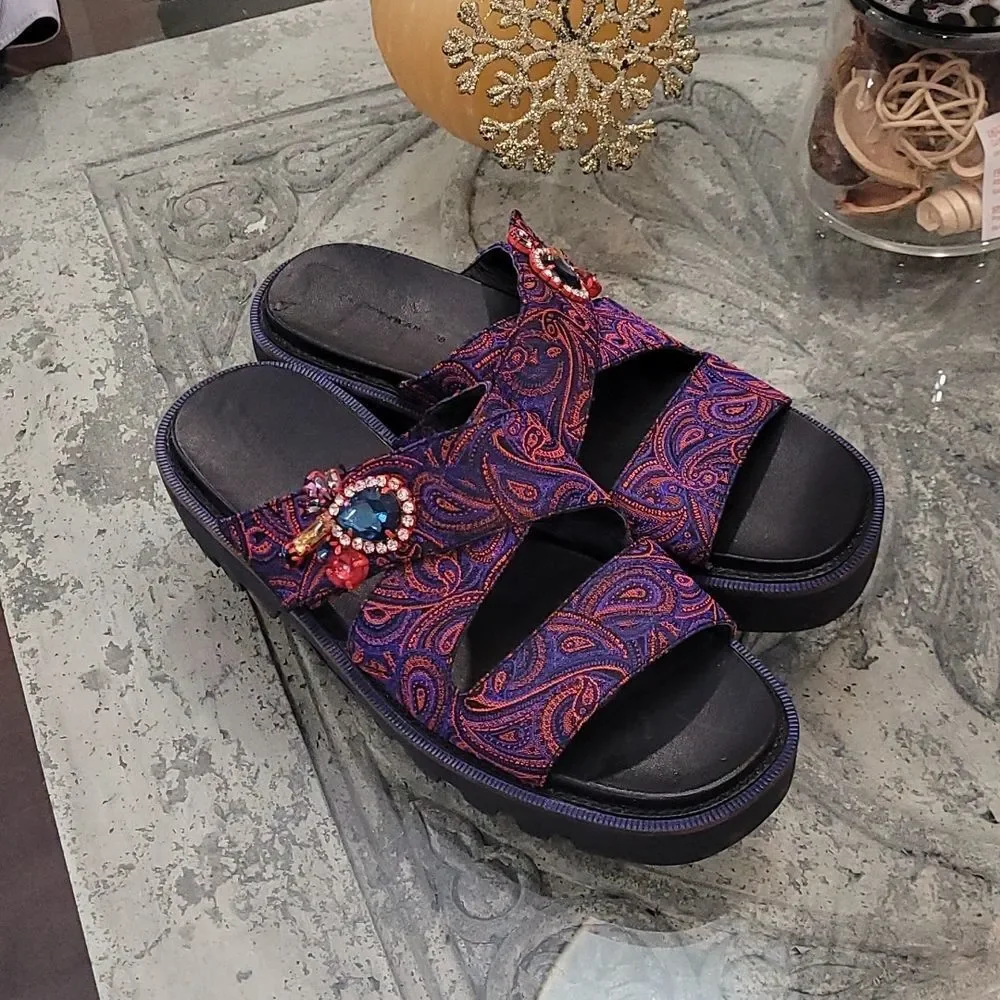 ZARA EMBROIDERED TRACK SOLE PURPLE  BAROK SANDALS JEWEL BROOCH 38 - Picture 3 of 8